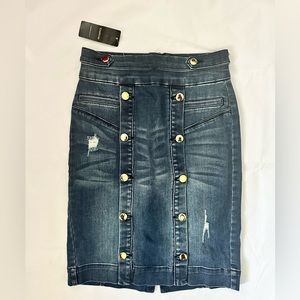 Bebe Distressed Denim Pencil Skirt Size.27
